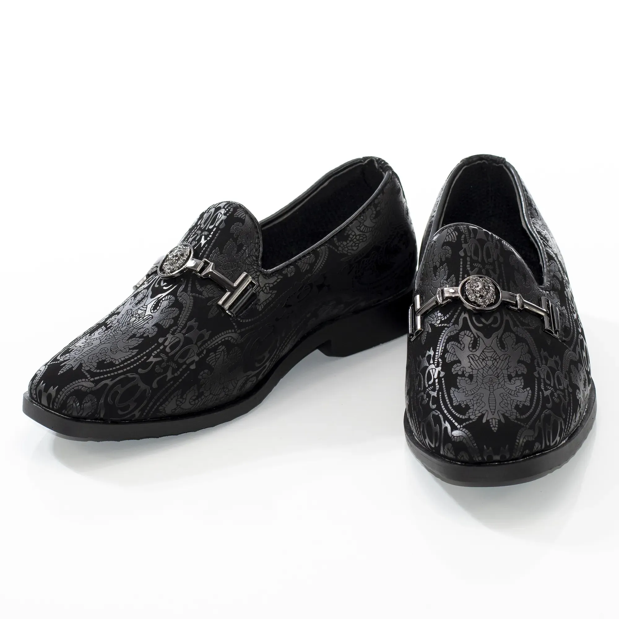 Black Patterned Designer Bit Kid's Loafer