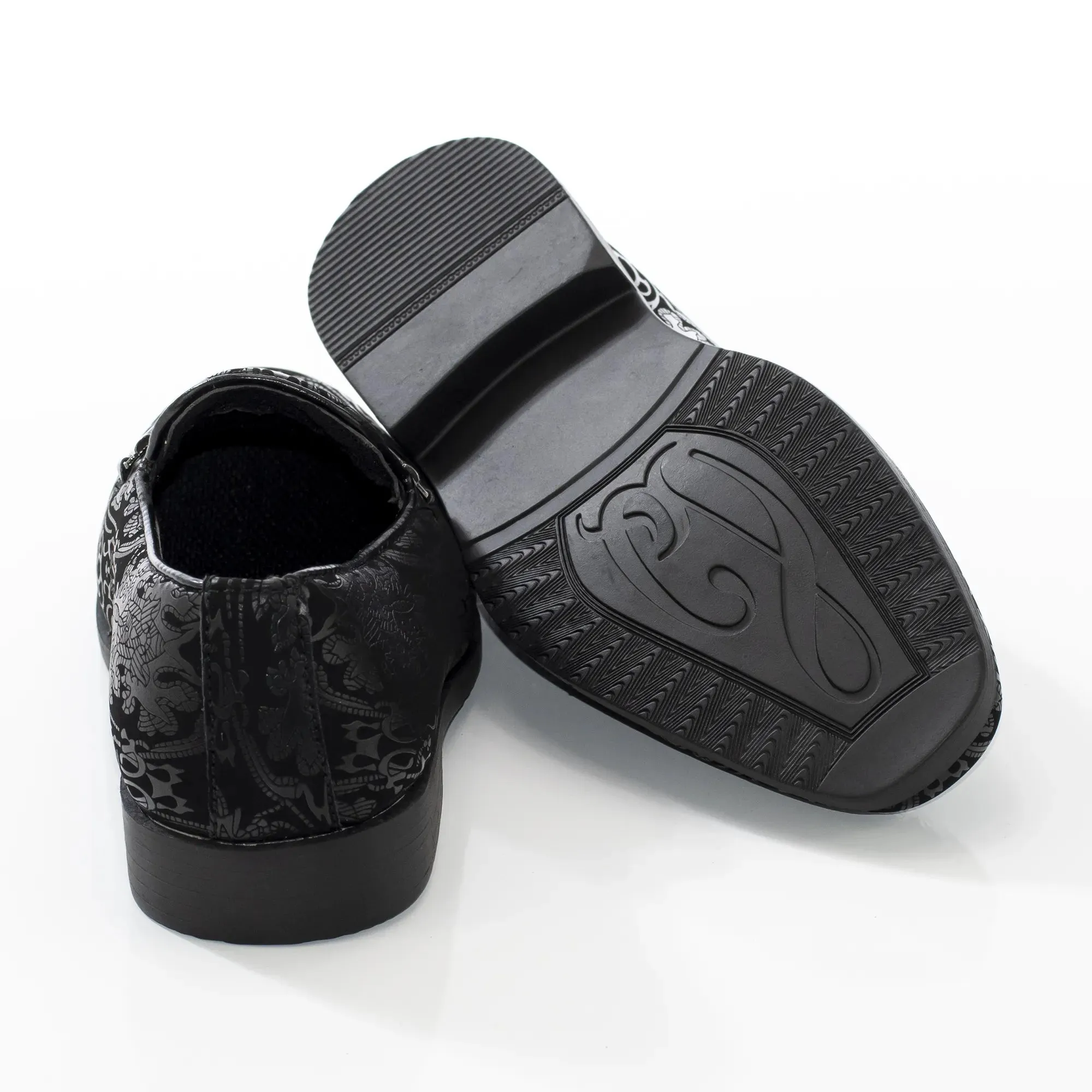 Black Patterned Designer Bit Kid's Loafer