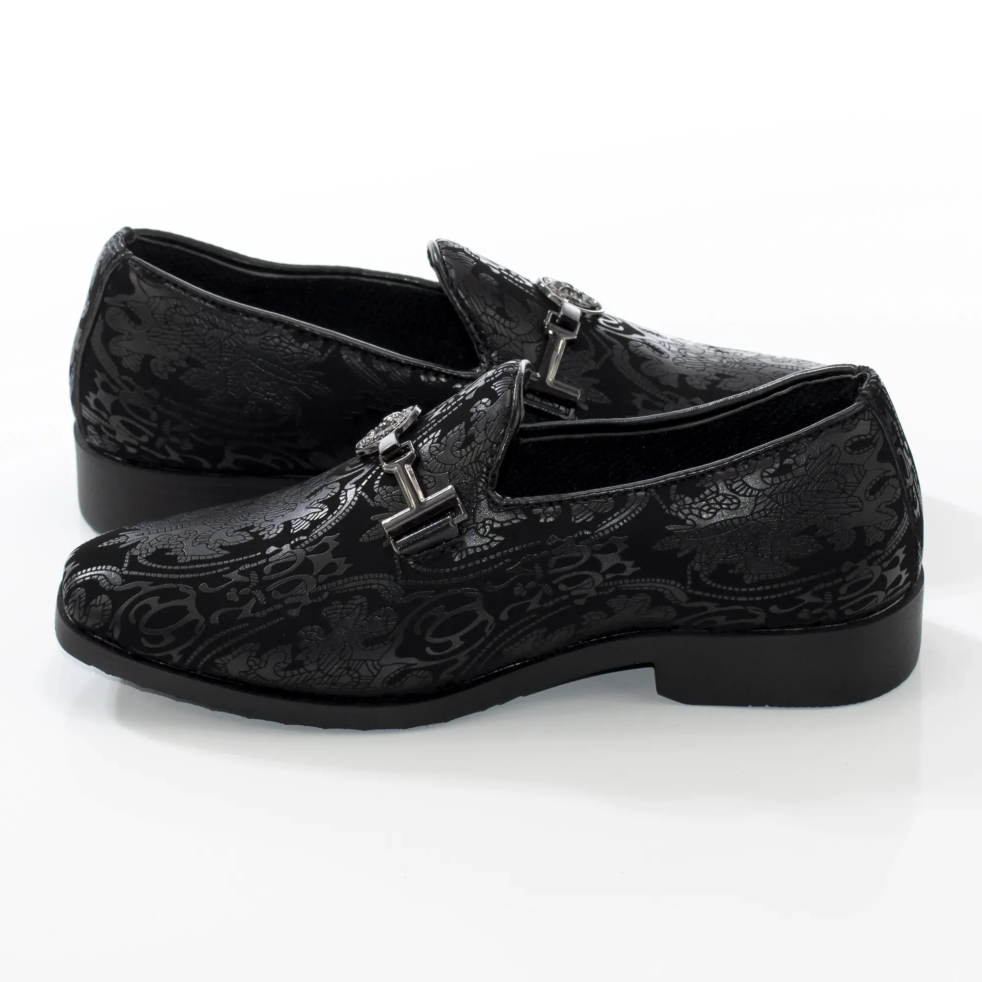 Black Patterned Designer Bit Kid's Loafer