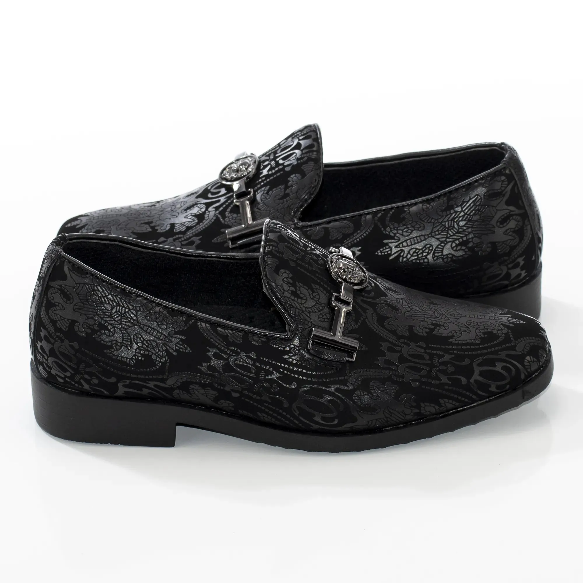 Black Patterned Designer Bit Kid's Loafer