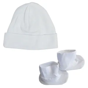 Cap & Bootie Set - White (caps for newborns)