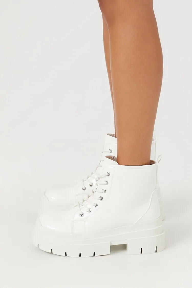 Faux Leather Lug-Sole Combat Booties
