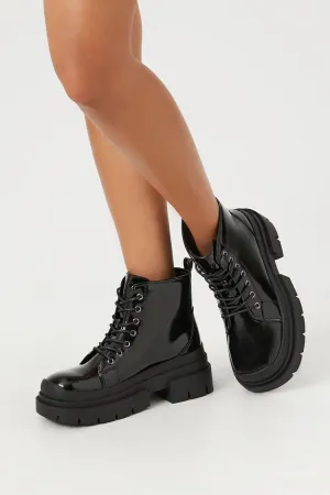 Faux Leather Lug-Sole Combat Booties