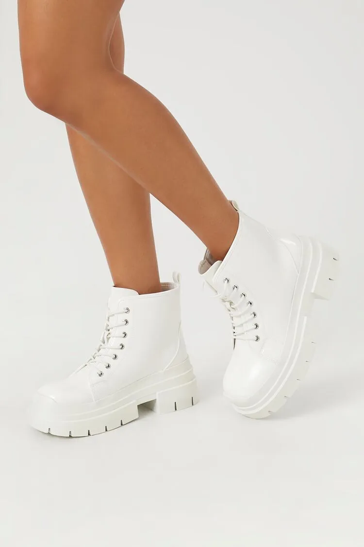 Faux Leather Lug-Sole Combat Booties