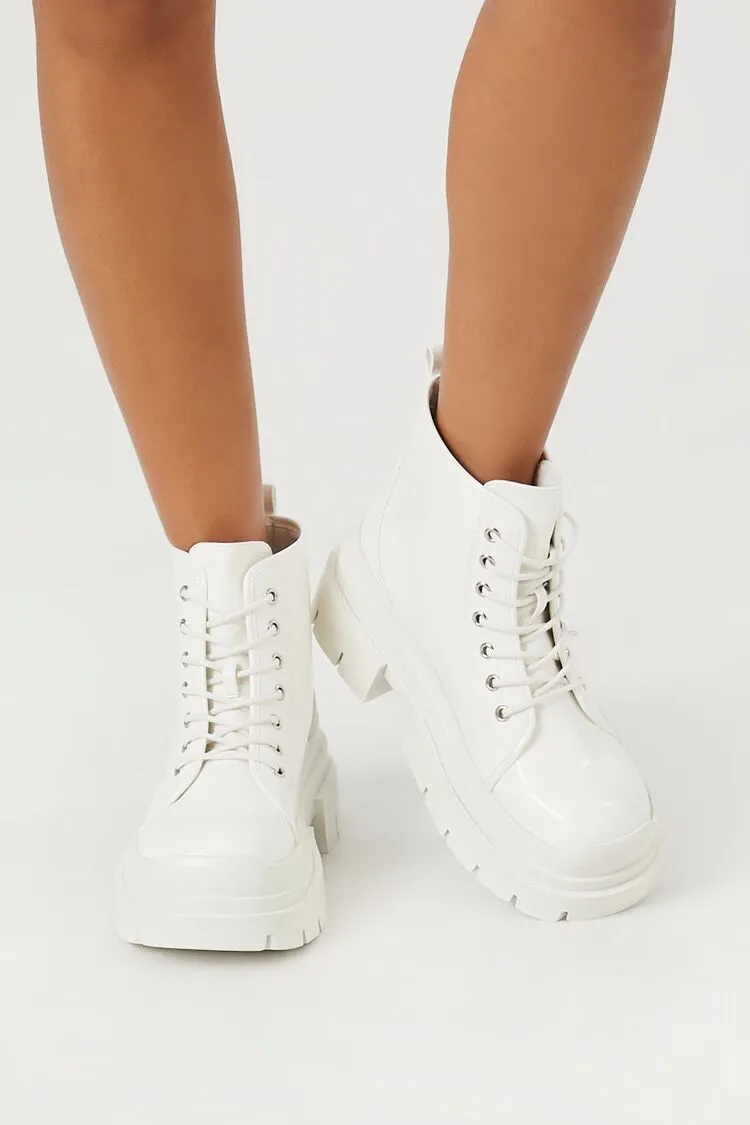 Faux Leather Lug-Sole Combat Booties
