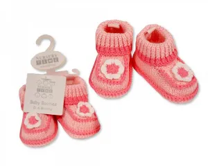 Knitted Baby Girls Booties - Flower-373