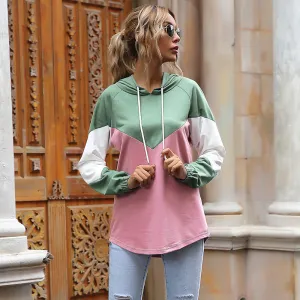 PEOPLETERRITORY popular new autumn leisure sports color matching hoodie women's 2025 New hooded pullover sweater