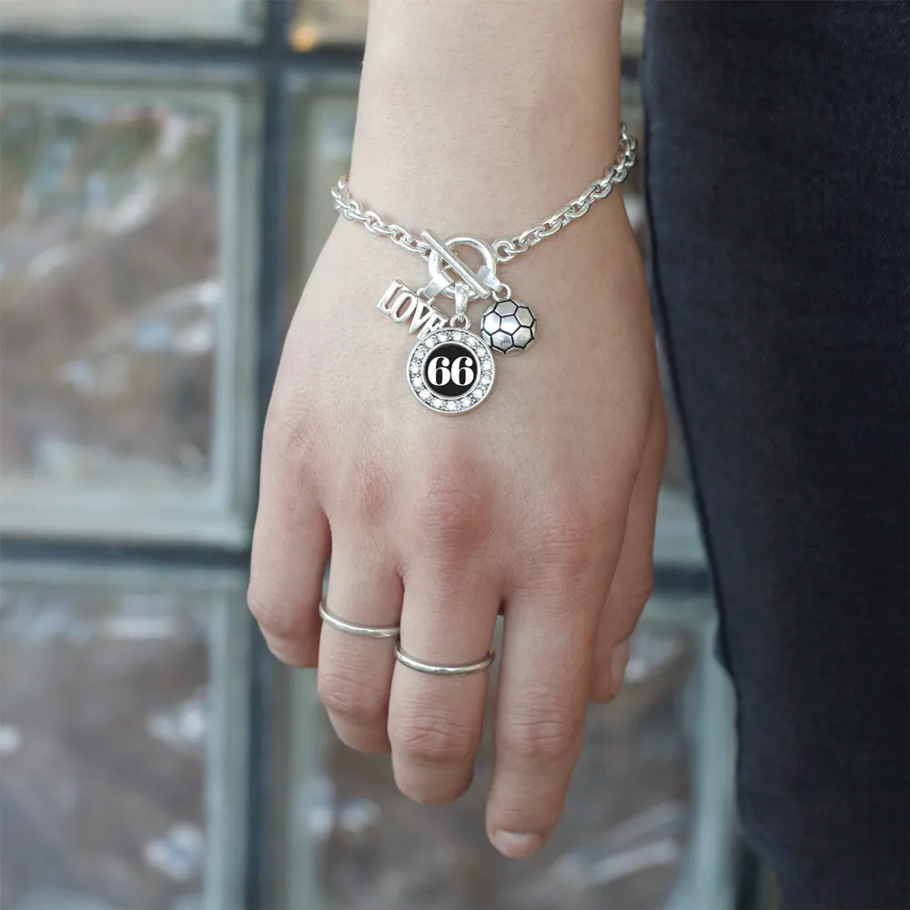 Silver Soccer - Sports Number 66 Circle Charm Toggle Bracelet
