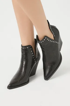 Stud-Trim Faux Croc Booties