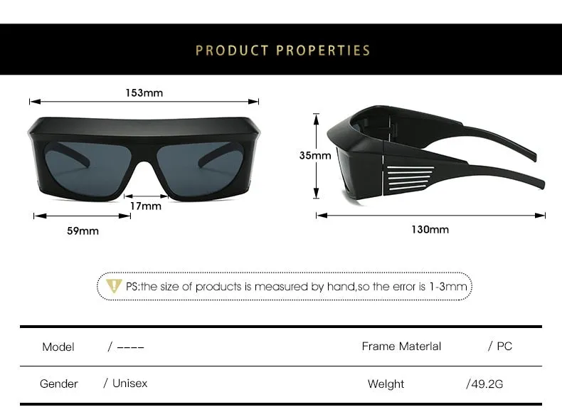 Unisex Steampunk Sports UV400 Shades Oversized Rectangle Sunglasses
