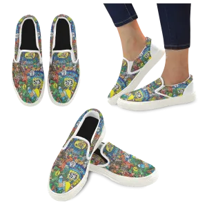 Women's sports print design Slip-on Canvas Women's Shoes White